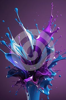 Blue and purple liquids, splash art, vertical composition