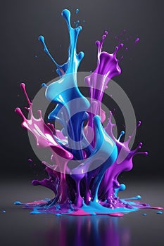 Blue and purple liquids, splash art, vertical composition