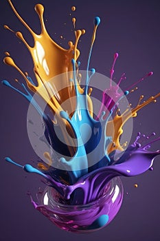 Blue and purple liquids, splash art, vertical composition