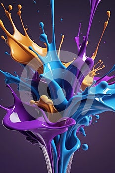 Blue and purple liquids, splash art, vertical composition