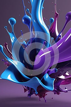 Blue and purple liquids, splash art, vertical composition