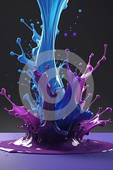 Blue and purple liquids, splash art, vertical composition