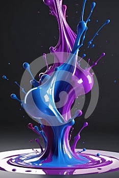 Blue and purple liquids, splash art, vertical composition