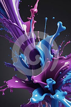 Blue and purple liquids, splash art, vertical composition