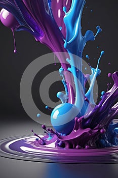 Blue and purple liquids, splash art, vertical composition