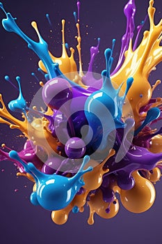 Blue and purple liquids, splash art, vertical composition