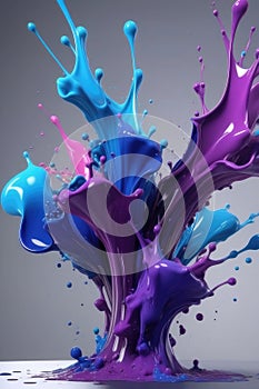 Blue and purple liquids, splash art, vertical composition