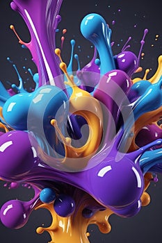 Blue and purple liquids, splash art, vertical composition