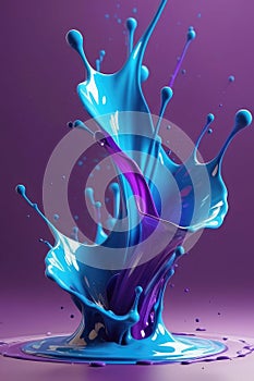 Blue and purple liquids, splash art, vertical composition