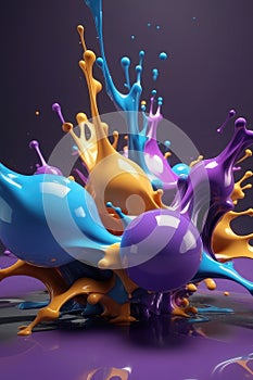 Blue and purple liquids, splash art, vertical composition