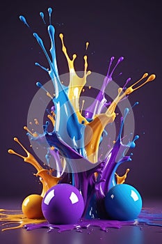 Blue and purple liquids, splash art, vertical composition