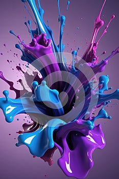 Blue and purple liquids, splash art, vertical composition