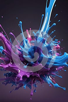 Blue and purple liquids, splash art, vertical composition