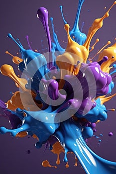 Blue and purple liquids, splash art, vertical composition