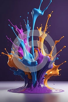 Blue and purple liquids, splash art, vertical composition