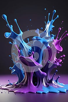 Blue and purple liquids, splash art, vertical composition