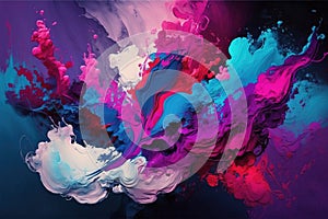 Blue, purple and magenta paint liquid abstract background. AI Generative color mix painting