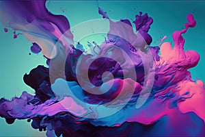 Blue, purple and magenta paint liquid abstract background. AI Generative color mix painting