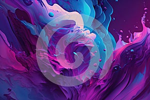 Blue, purple and magenta paint liquid abstract background. AI Generative color mix painting