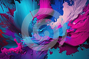 Blue, purple and magenta paint liquid abstract background. AI Generative color mix painting