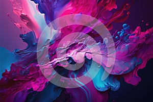 Blue, purple and magenta paint liquid abstract background. AI Generative color mix painting