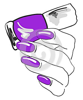 blue, purple nail polish, manicure, pedicure, gel-varnish, vector illustration