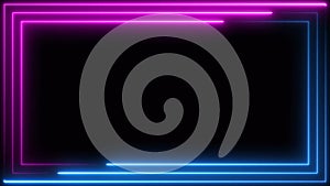 Blue purple pink neon frame light line running loop square black overlay, Place it over your footage in add or screen mode or use