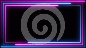 Blue purple pink neon frame light line running loop square black overlay, Place it over your footage in add or screen mode or use