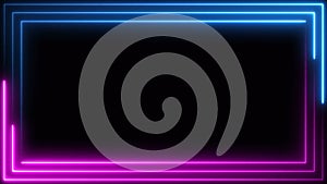 Blue purple pink neon frame light line running loop square black overlay, Place it over your footage in add or screen mode or use