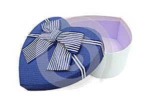 Blue and purple present gift heart shape box. Isolated on white background with clipping path. surprise parcel for couple love and