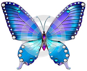 Blue and Purple Steampunk Butterfly Isolated – AI Generated 3D Illustration