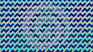 Blue, purple and yellow shapes moving on a light green background.