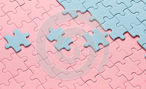 Blue puzzles and pink puzzles with separate elements