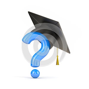 Blue question and graduation cap