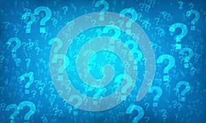 Blue question mark random pattern background.