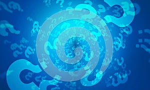 Blue question mark random pattern background