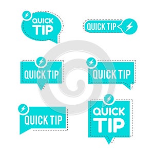 Blue quick tips logo, icon or symbol set with graphic elements suitable for web or documents