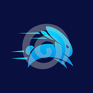 Blue rabbit Run fast flash Logo designs inspiration