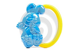 Blue rabbit shape baby rattle isolated on the white background