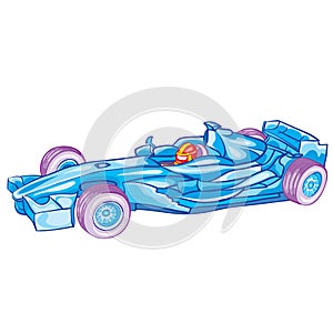 Blue racing car with driver inside, toy, isolated object on white background, vector illustration