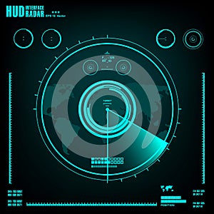 Blue radar screen on black background, HUD interface