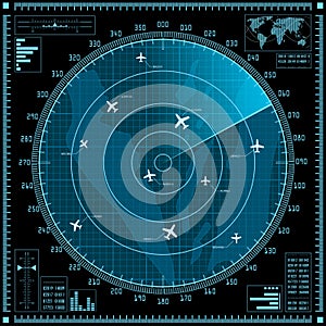 Blue radar screen with planes