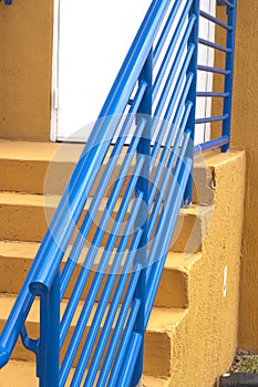 Blue Railing on Exit Stair