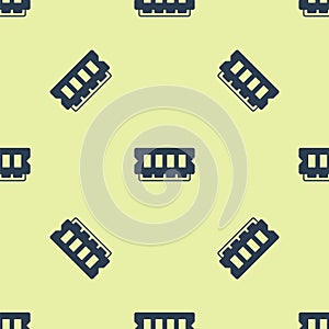 Blue RAM, random access memory icon isolated seamless pattern on yellow background. Vector