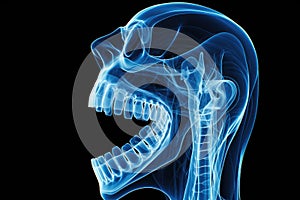 Blue X-Ray of Human Head With Teeth Revealing Dental Structure and Health, Toothache x-ray radiograph showing tooth pain in the
