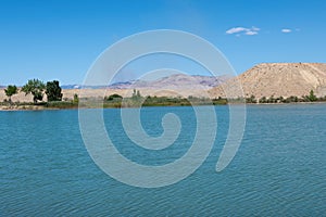 Blue recreational reservoir in the desert