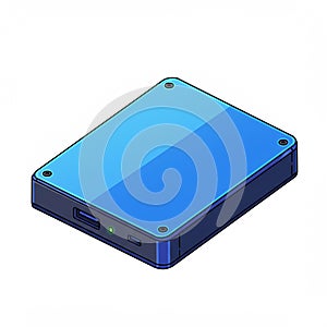 Blue rectangular device, possibly an external hard drive, with rounded edges and a