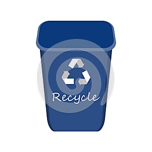 Blue Recycle Bin with Examples for the Separation and Utilize of Garbage. Saving Of The Environment Vector illustration