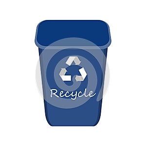 Blue Recycle Bin with Examples for the Separation and Utilize of Garbage. Saving Of The Environment Vector illustration photo