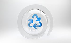 Blue Recycle symbol icon isolated on grey background. Circular arrow icon. Environment recyclable go green. Glass circle